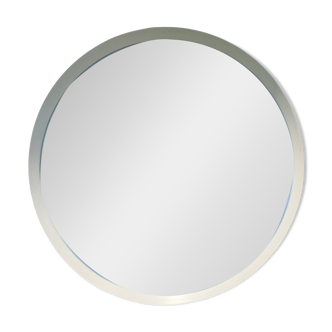 Miroir rond vintage en bois peint blanc d'un seul tenant - 68 cm