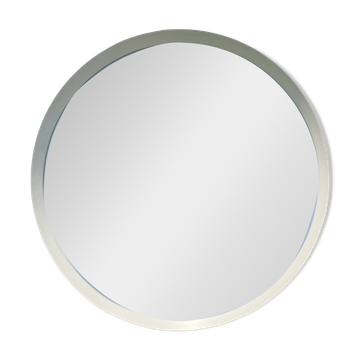 Vintage round mirror in white painted wood in one piece - 68 cm