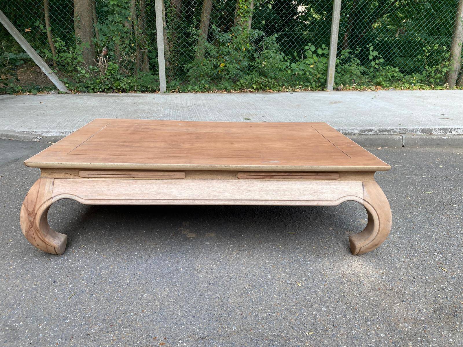 Decapitated opium coffee table in raw wood from the 90s.