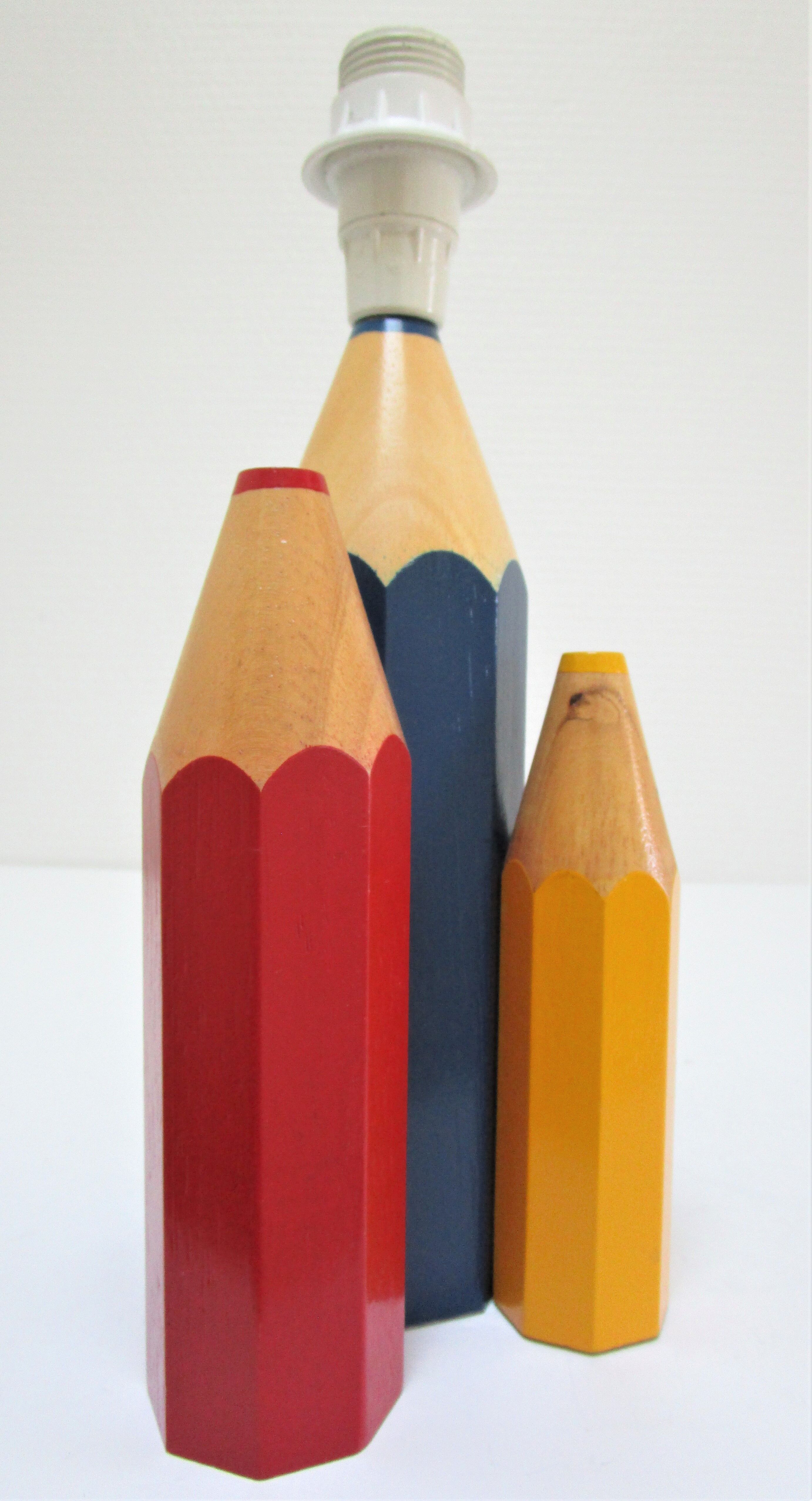 Lamp foot three pencils wood beech vintage 80s