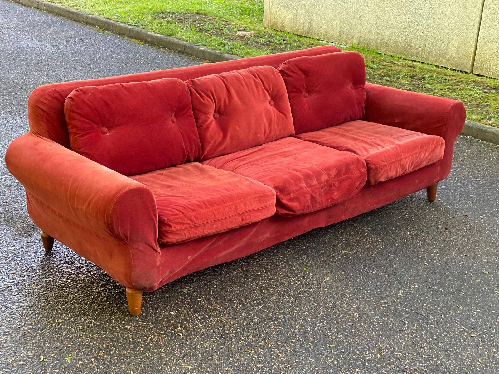 Vintage Scandinavian 3-seater burgundy velvet sofa