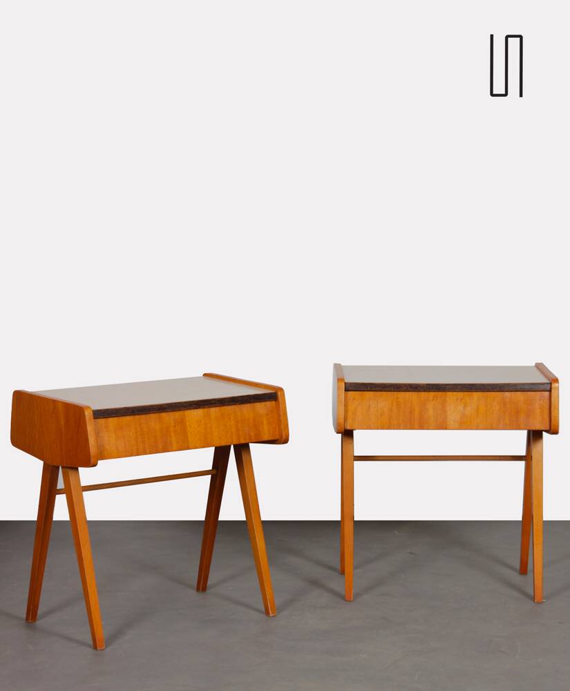 Paire de tables de nuit vintage, bois et formica, 1970