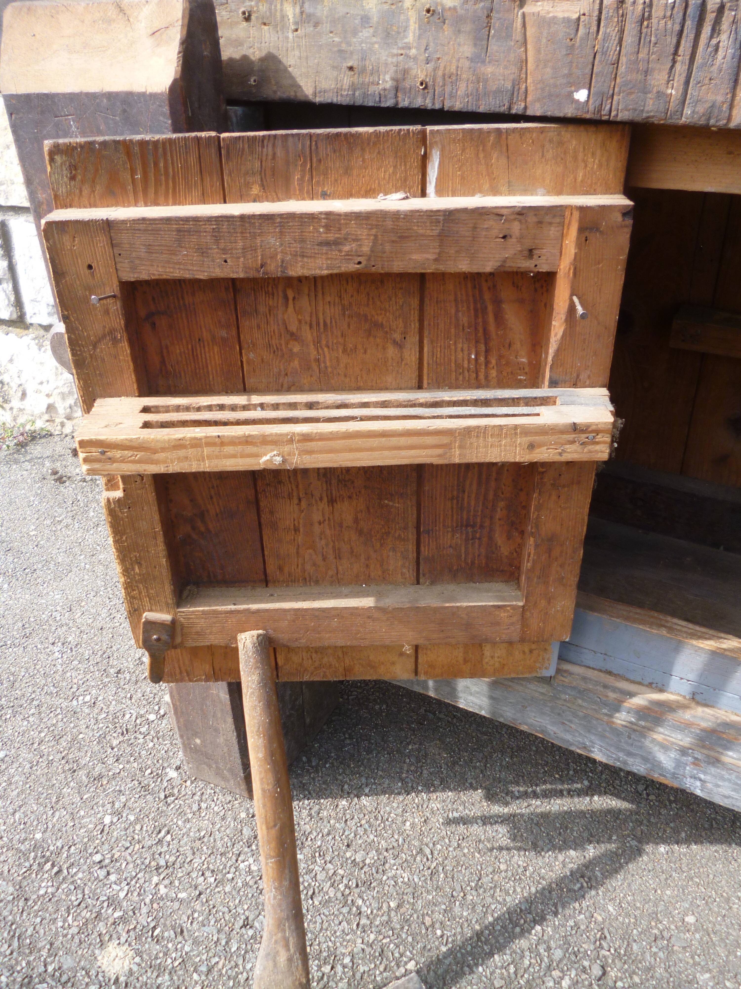 Peugeot brand old green patina wooden workbench