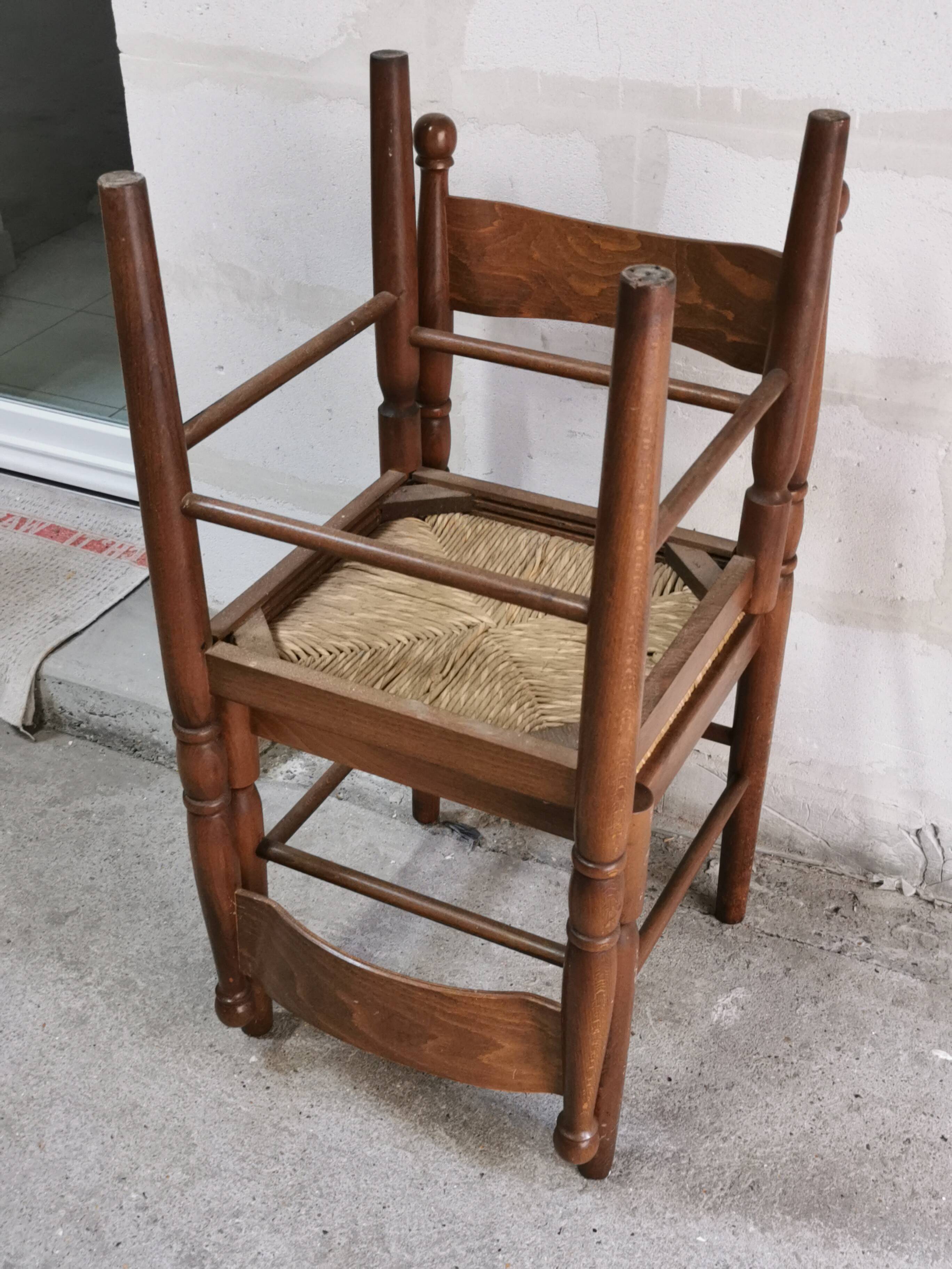 Pair of vintage wood and straw chairs