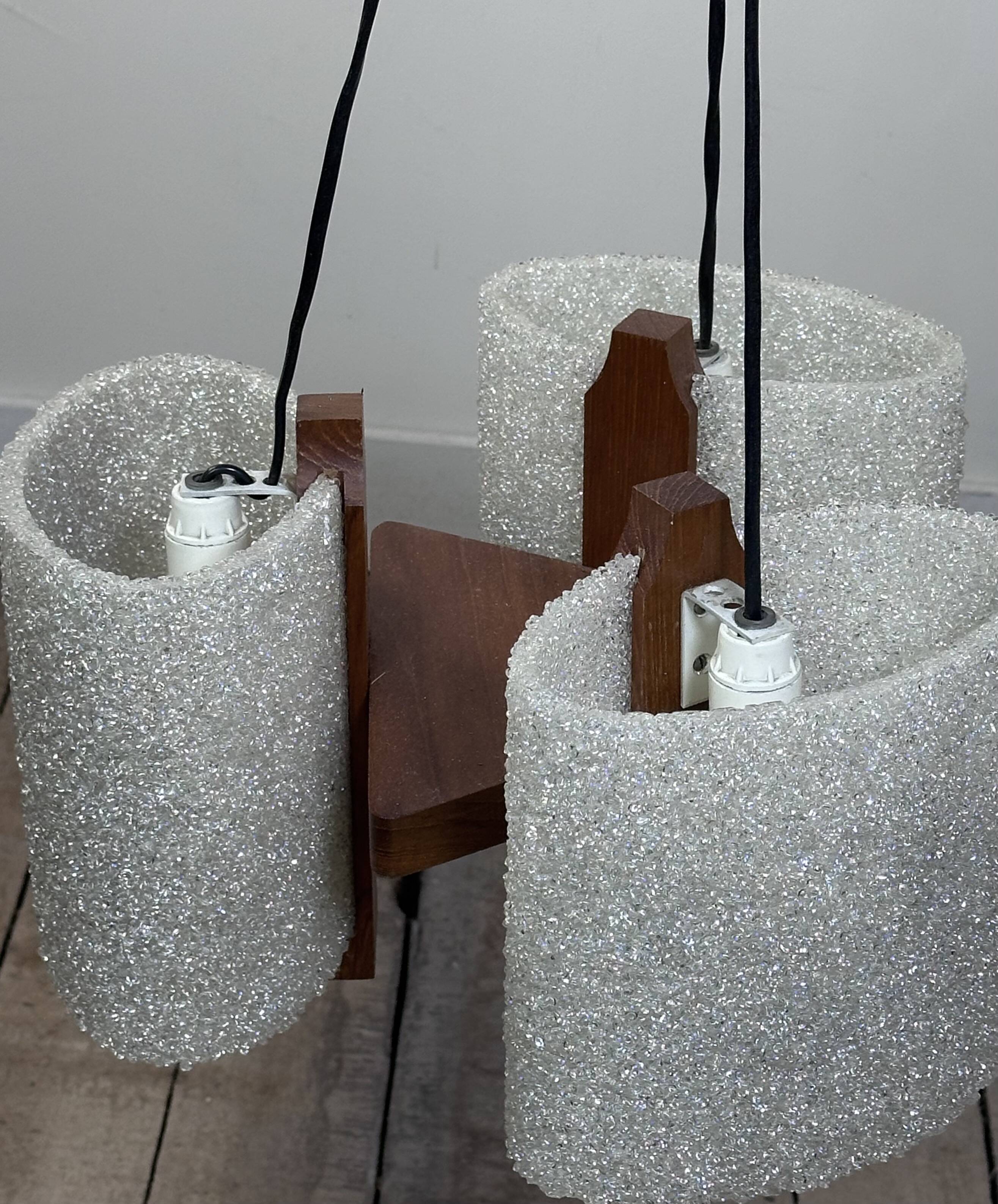 Vintage 1960s Scandinavian teak and perspex chandelier