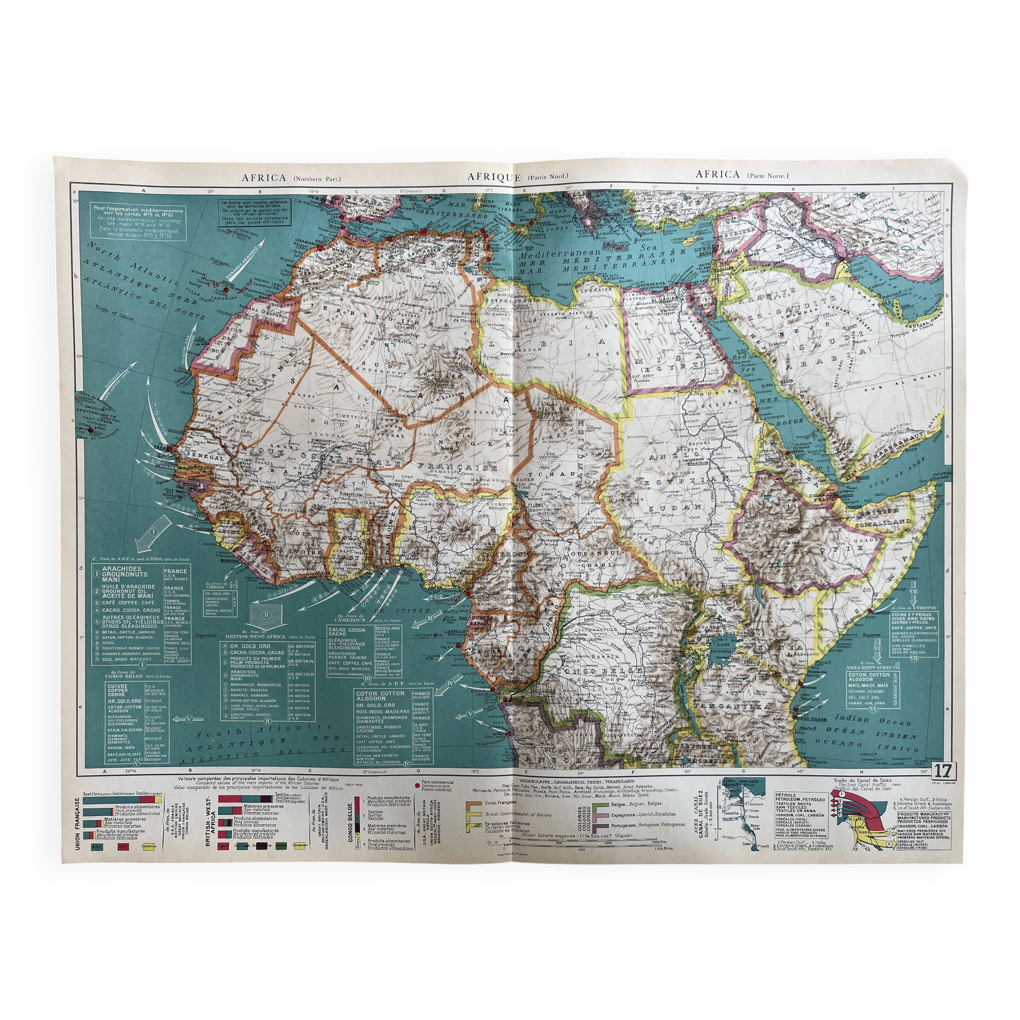Carte ancienne Afrique du Nord — Routes commerciales & Colonies