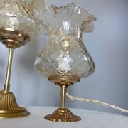 Duo desk lamps, vintage inspiration, bronze and ocher tulip glass