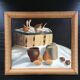 Tableau nature morte pots et légumes