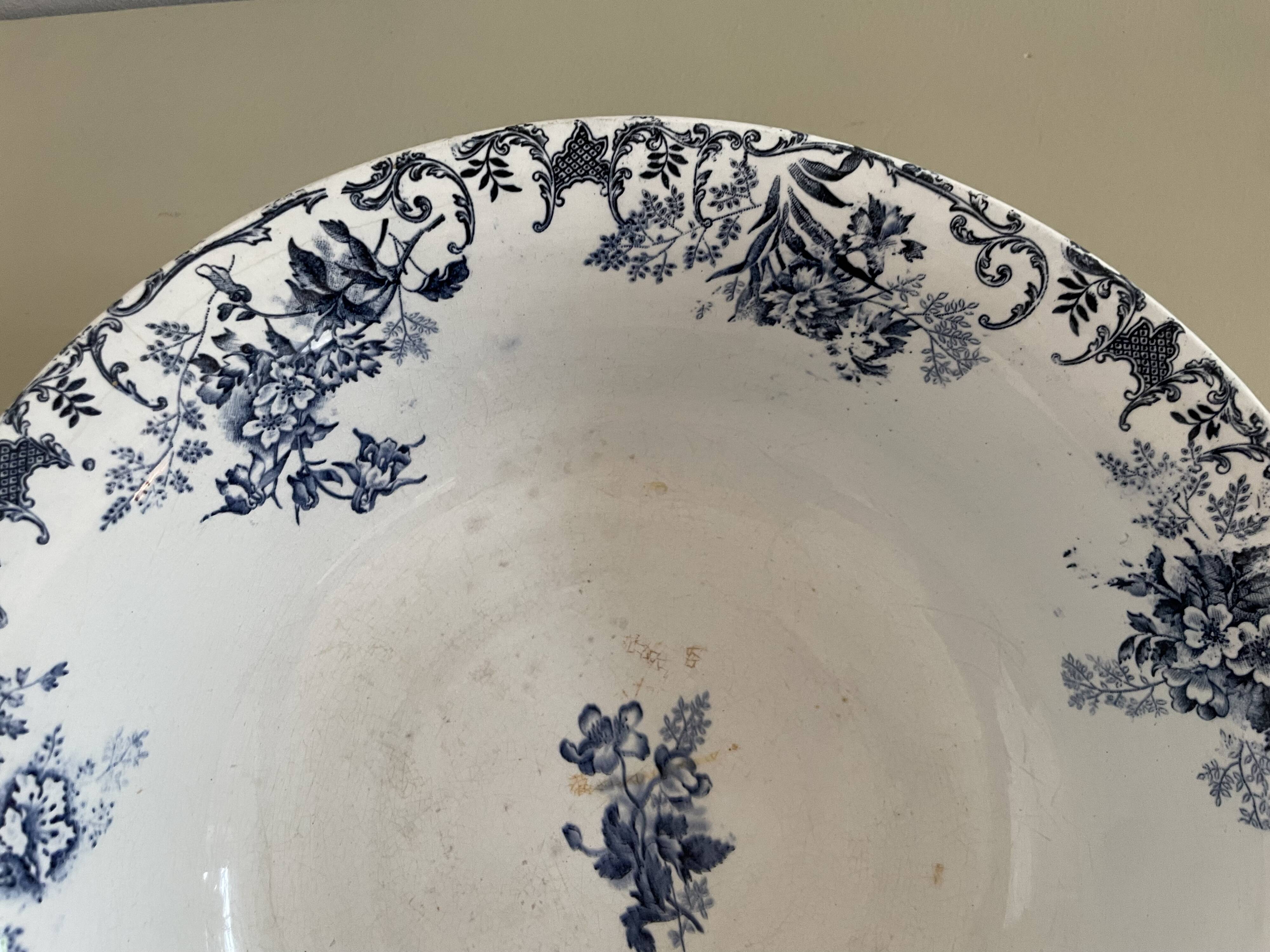 Boulenger blue ironstone salad bowl with Floréal pattern