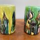 Paire de vases en céramique modernistes elio schiavon, paysage urbain sur les toits d’horizon, poterie italienne des années 1960