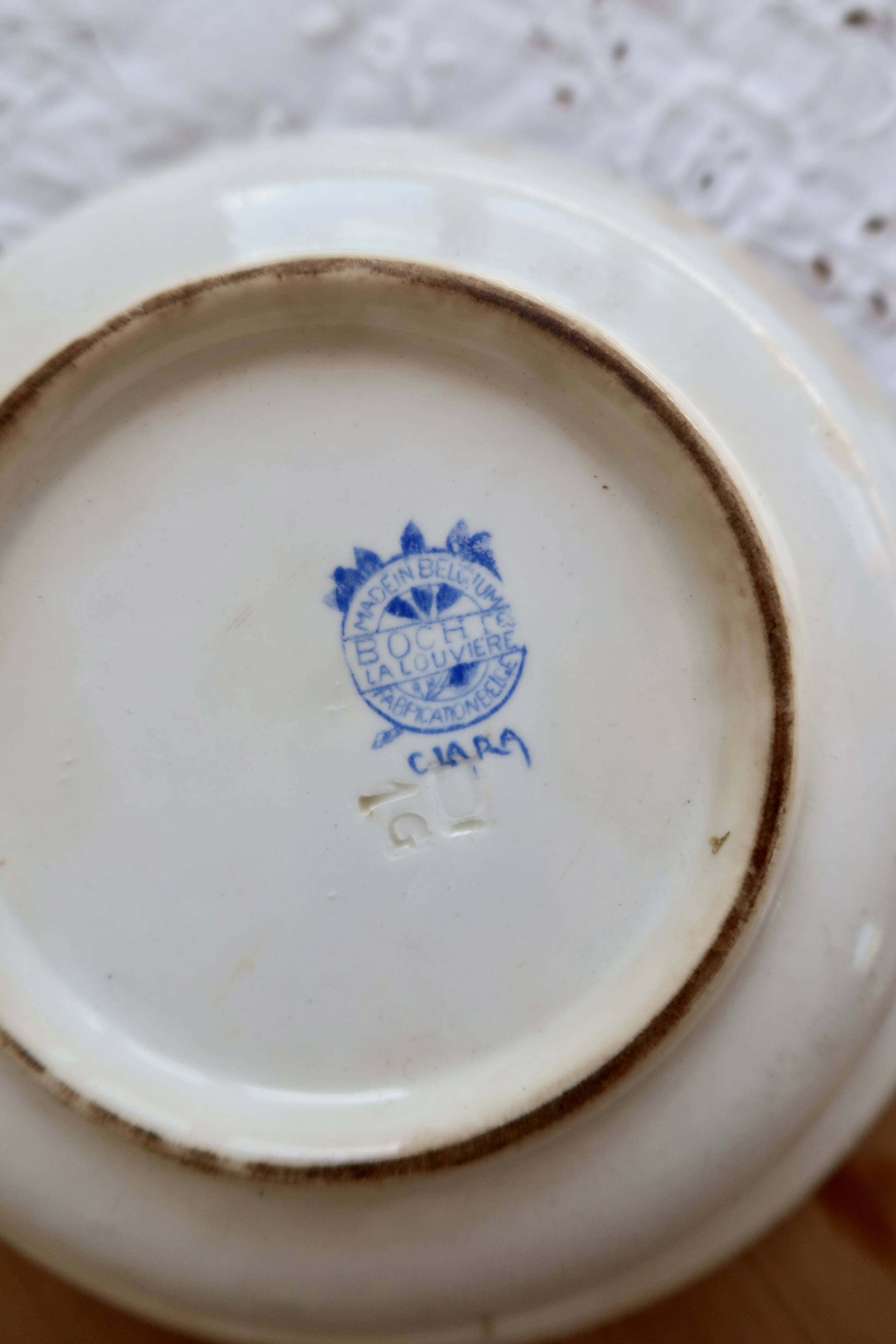 Old round deep plate ironstone Boch La Louvière Clara – Blue decoration
