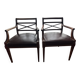 Pair of leather and wood bridge armchairs – Directoire style, 1940s