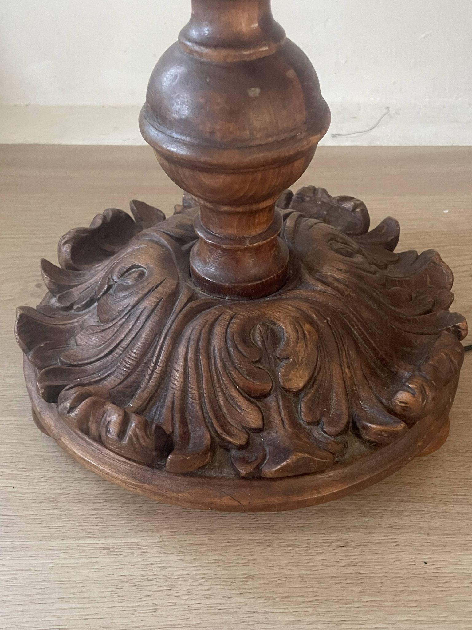 Antique carved wooden lamp 67cm