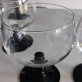 6 large Vintage Black Opaline Stemmed GLASSES - For Iced Cocktails - LUMINARC 1990