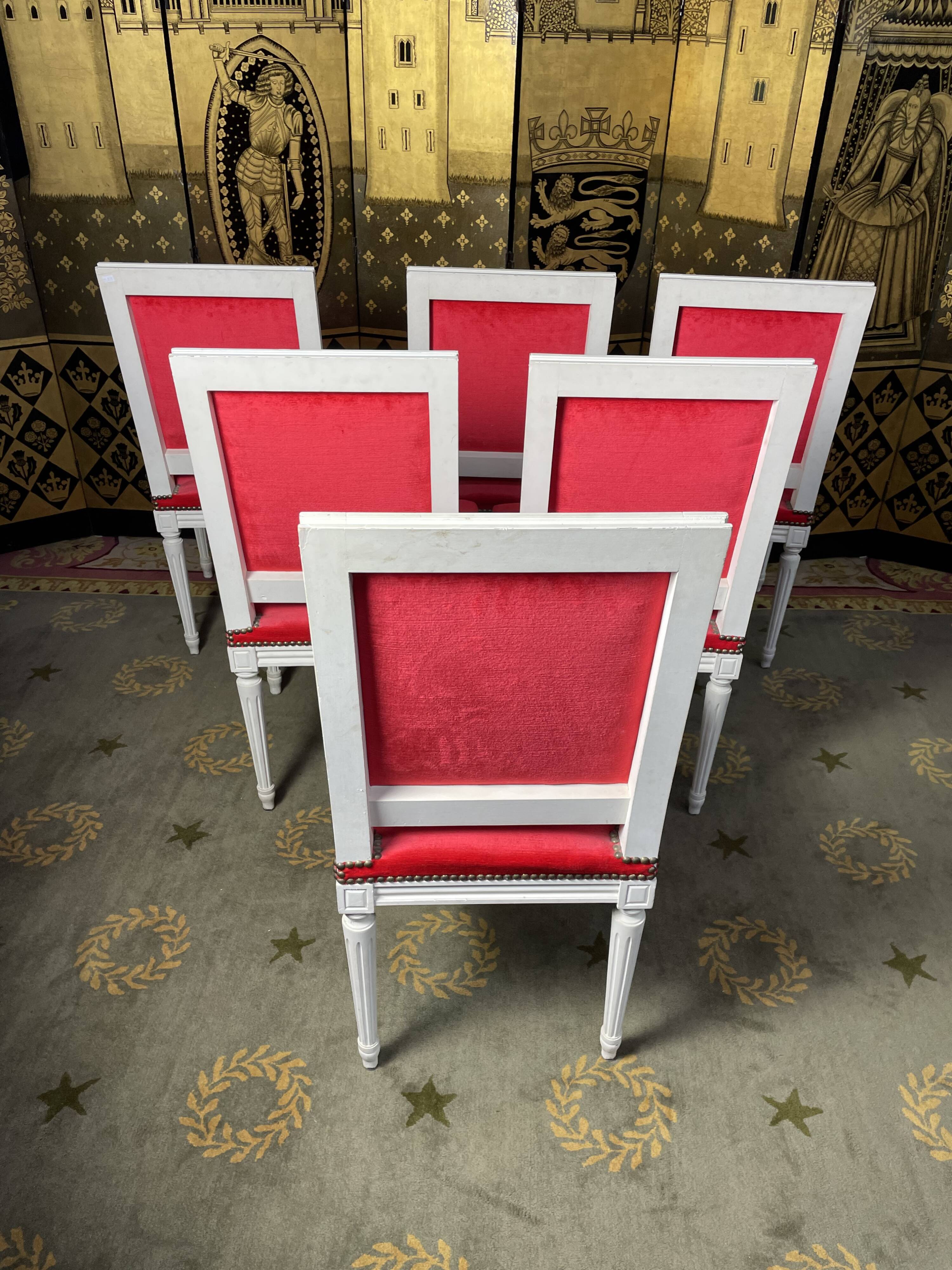 Suite of 6 Louis XVI red velvet style chairs