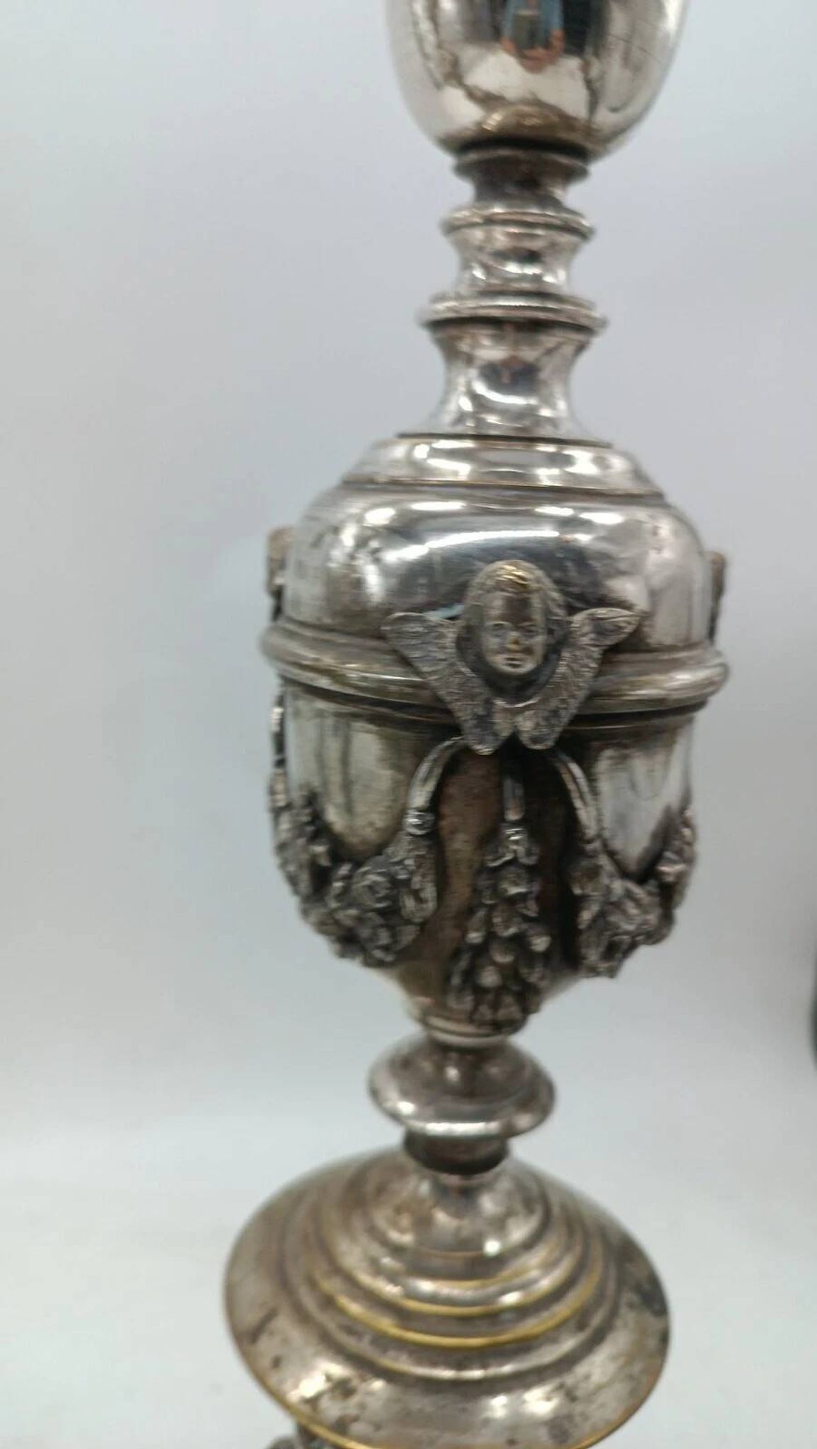 Pair of silver-plated bronze candlesticks in the Empire style, early 19th century, height 70 cm