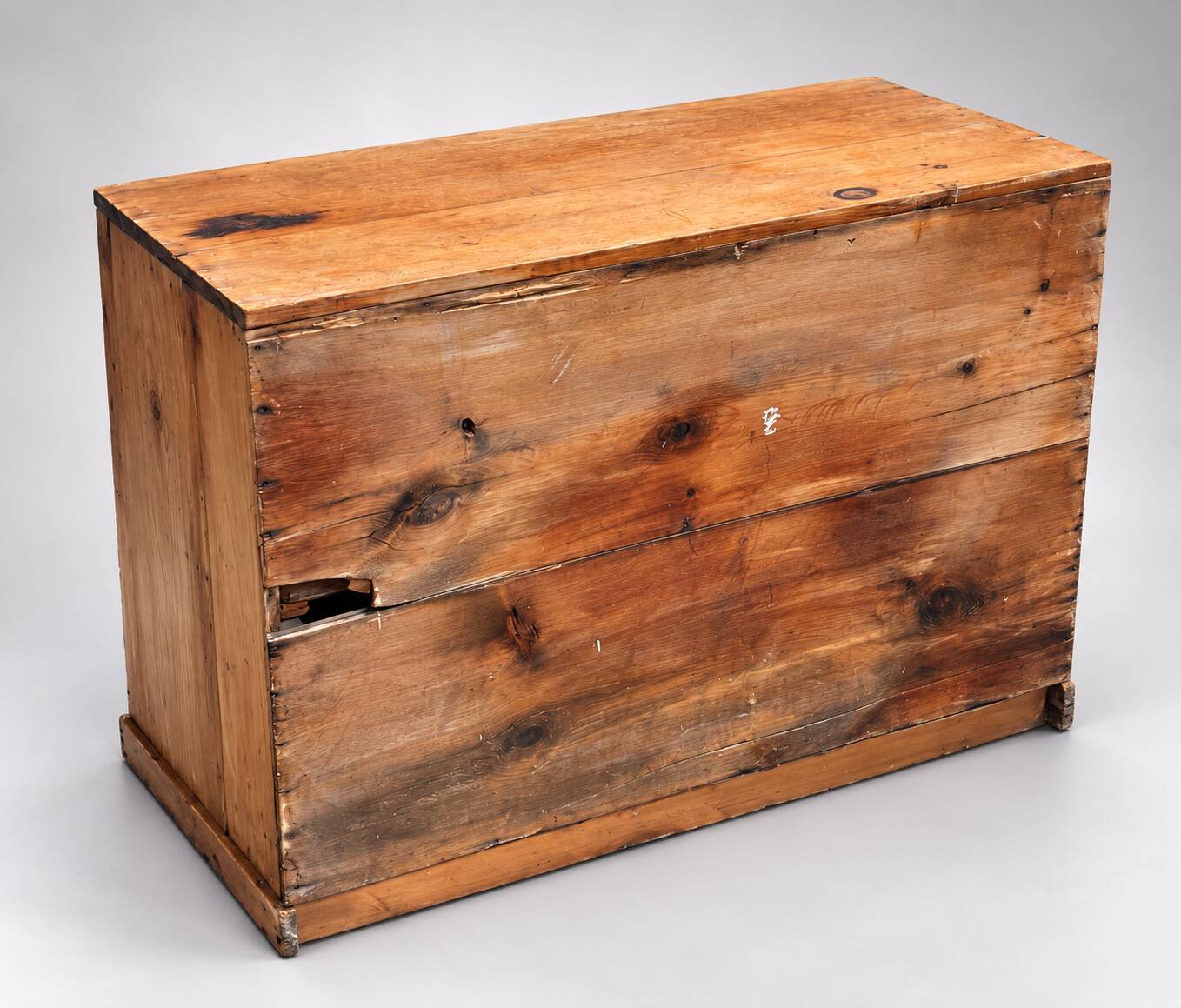 Commode basse ancienne en pin – 2 grands tiroirs