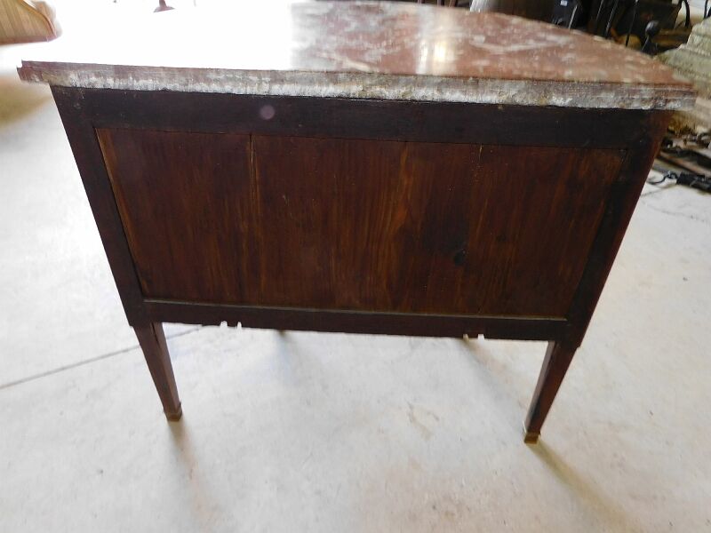 Chest of drawers half moon in marquetry 2 drawers marble top late nineteenth century