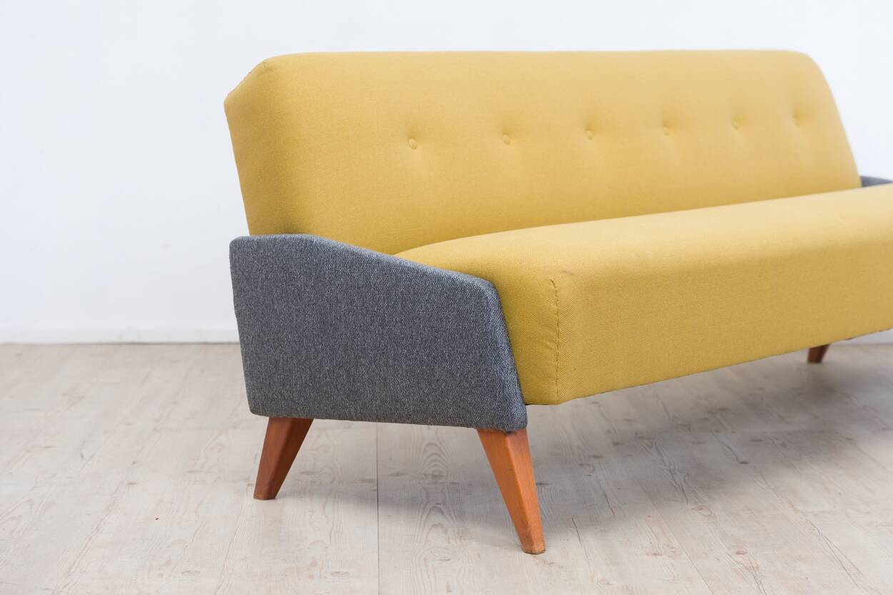 1950s streamline design sofa bed – Light yellow & grey mottled