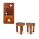 Stools and wall lights in cherry wood and leather. 1970s.