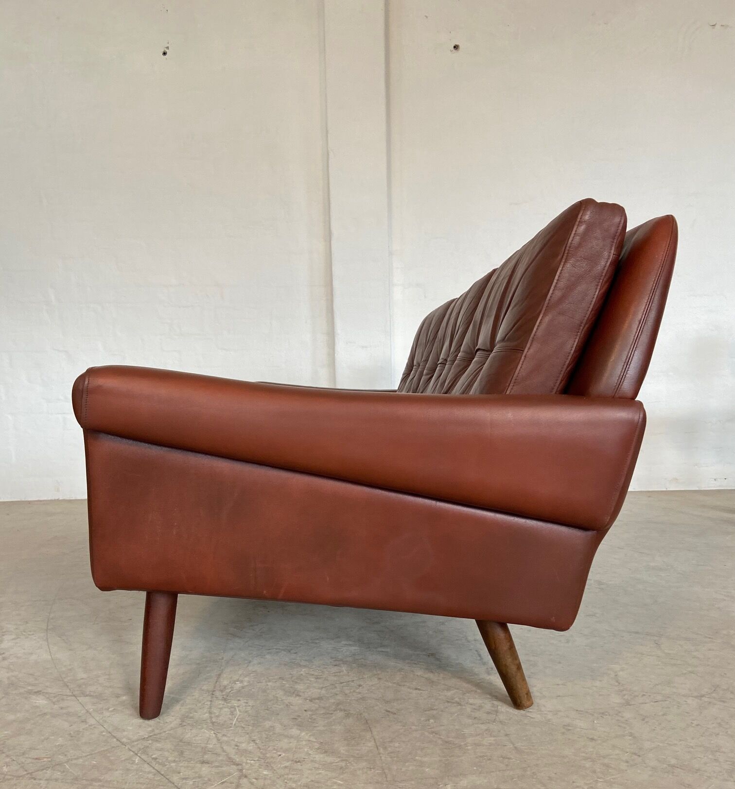 Danish mid-century Svend Skipper cognac 3 person sofa & lounge chair 1960s