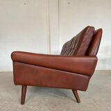 Danish mid-century Svend Skipper cognac 3 person sofa & lounge chair 1960s