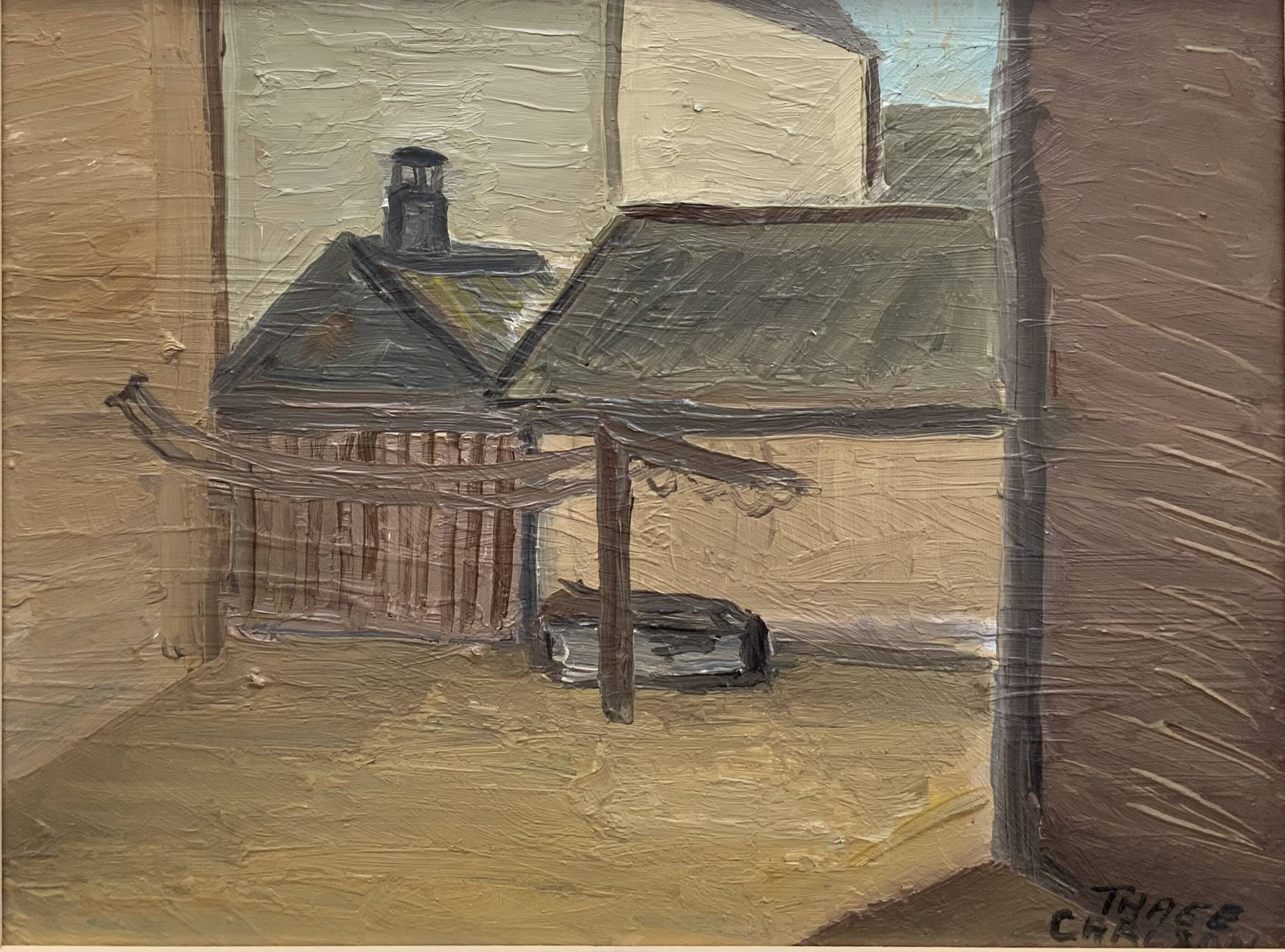 Modernism Mid-20th century Oil Painting Cityscape  by Thage Carlson 1960s