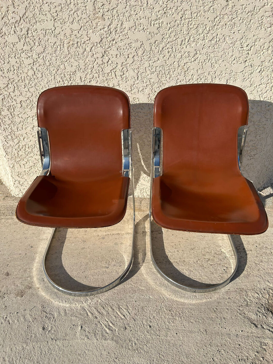 Pair of leather and chromed metal chairs year 70