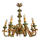 Antique doré sculpté chandelier florentin à 8 bras Louis XV rococo