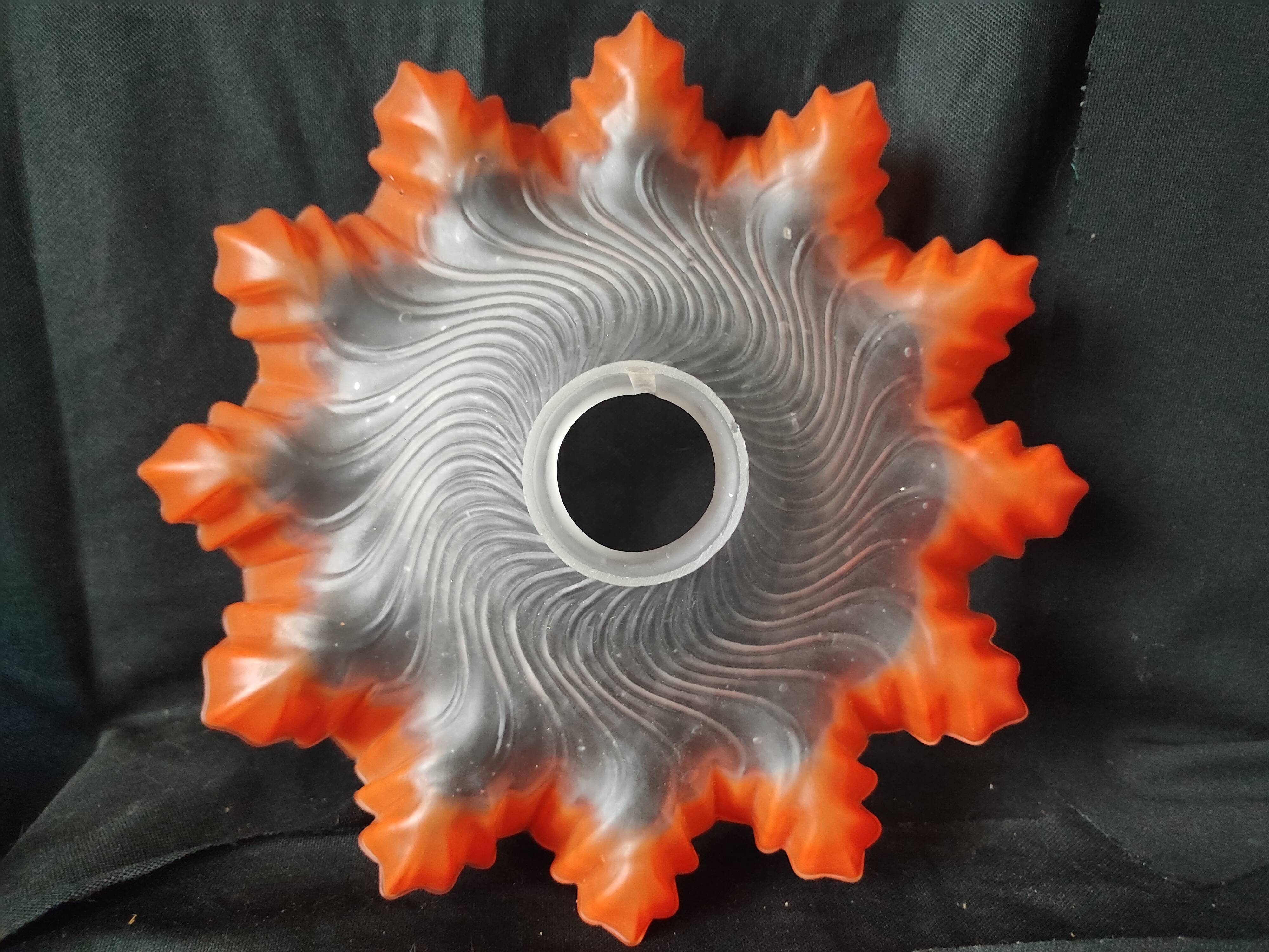 Art Deco / Corolla lampshade / Glass paste / orange / opalescent white