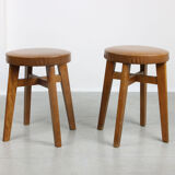 Tabourets en similicuir brun