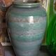 Oblong ceramic vase sacrificed with blue enamel