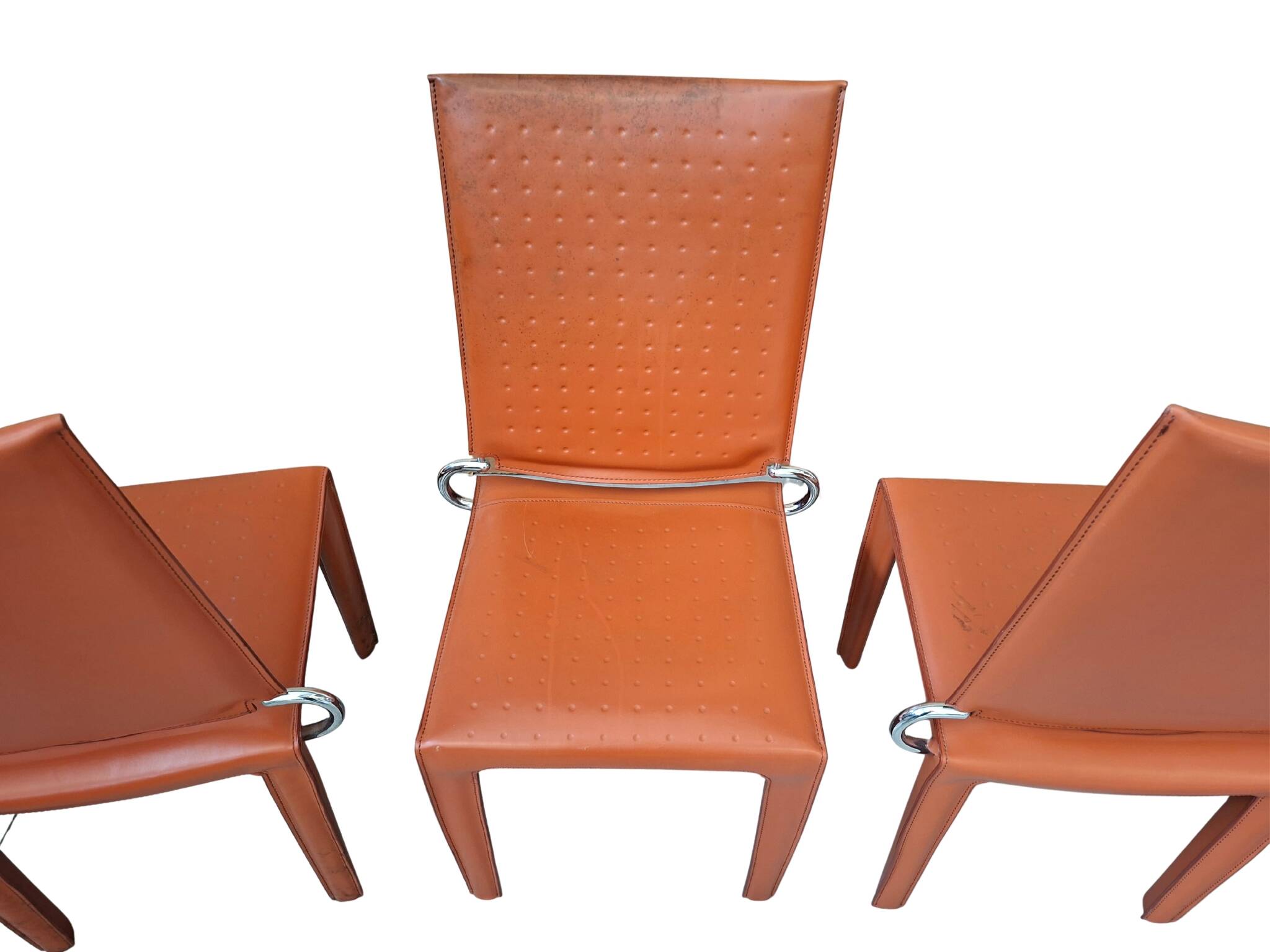Set di 4 Sedie Design in Cuoio Arancione e Ferro Vintage