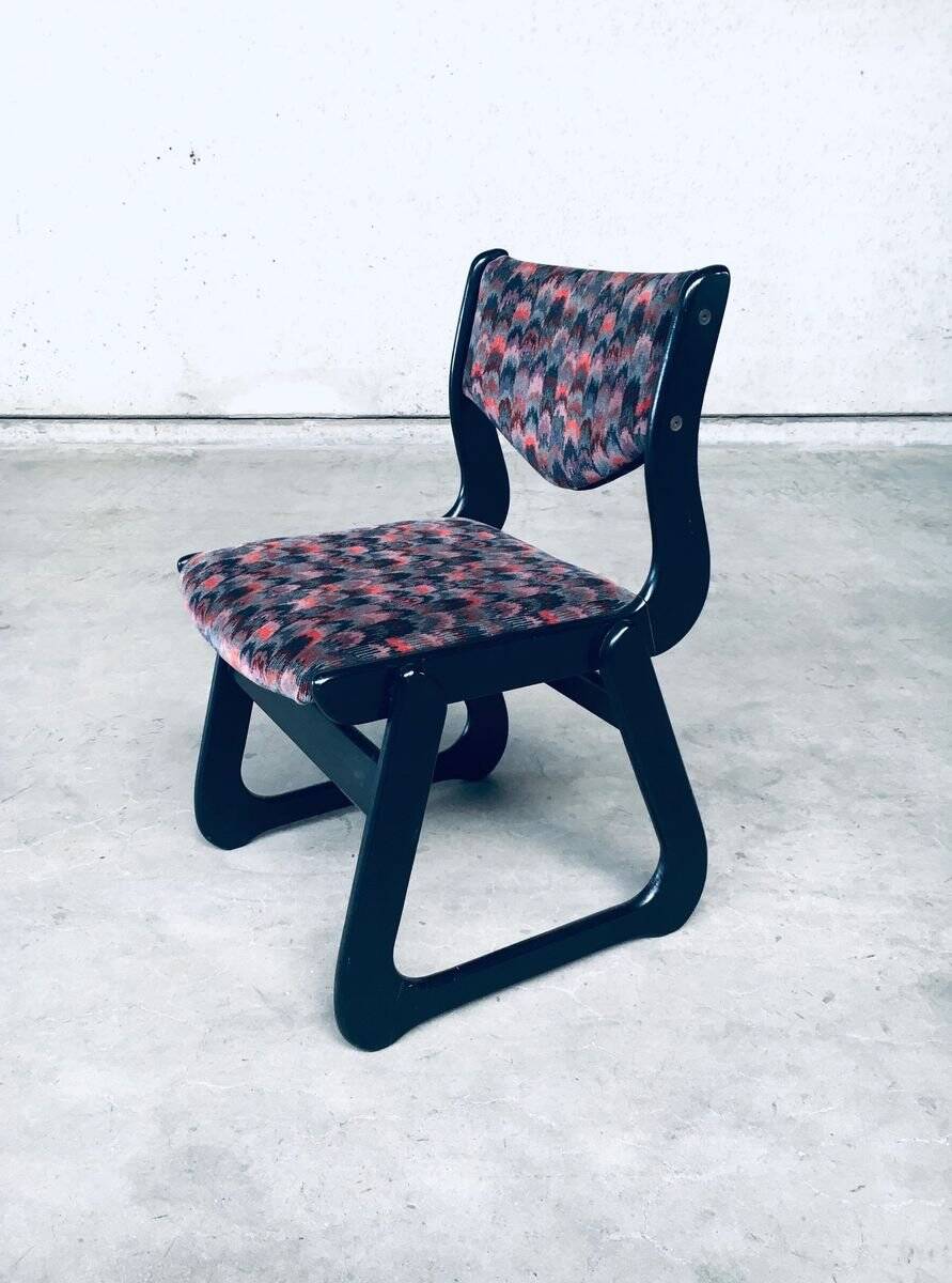 Mid-Century Modern Black Stained Wood Dining Chairs, 1970s, Set of 4