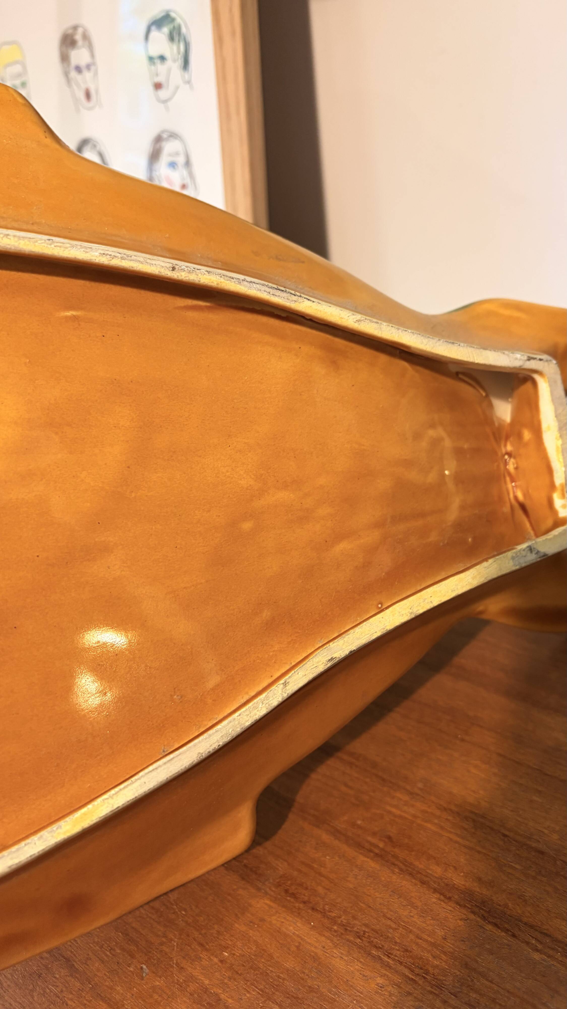 Large vintage fish platter in Vallauris earthenware, 1960s/70s, orange.