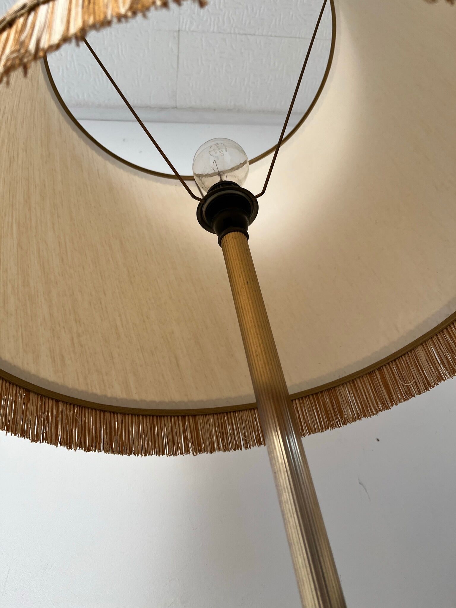 Vintage gilded brass tripod floor lamp