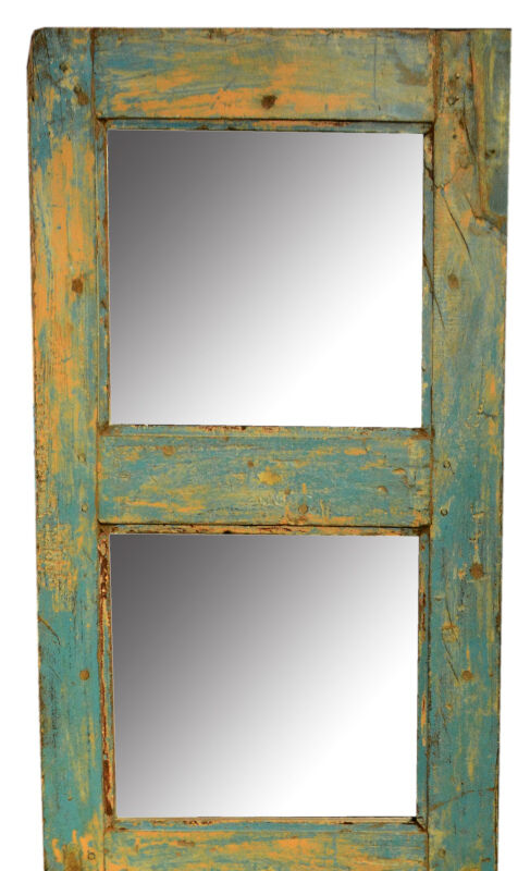 Blue mirror in old patinated teak wood