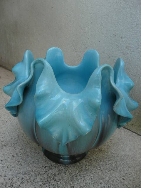 Ceramic cachepot vase by delfin massier circa 1890