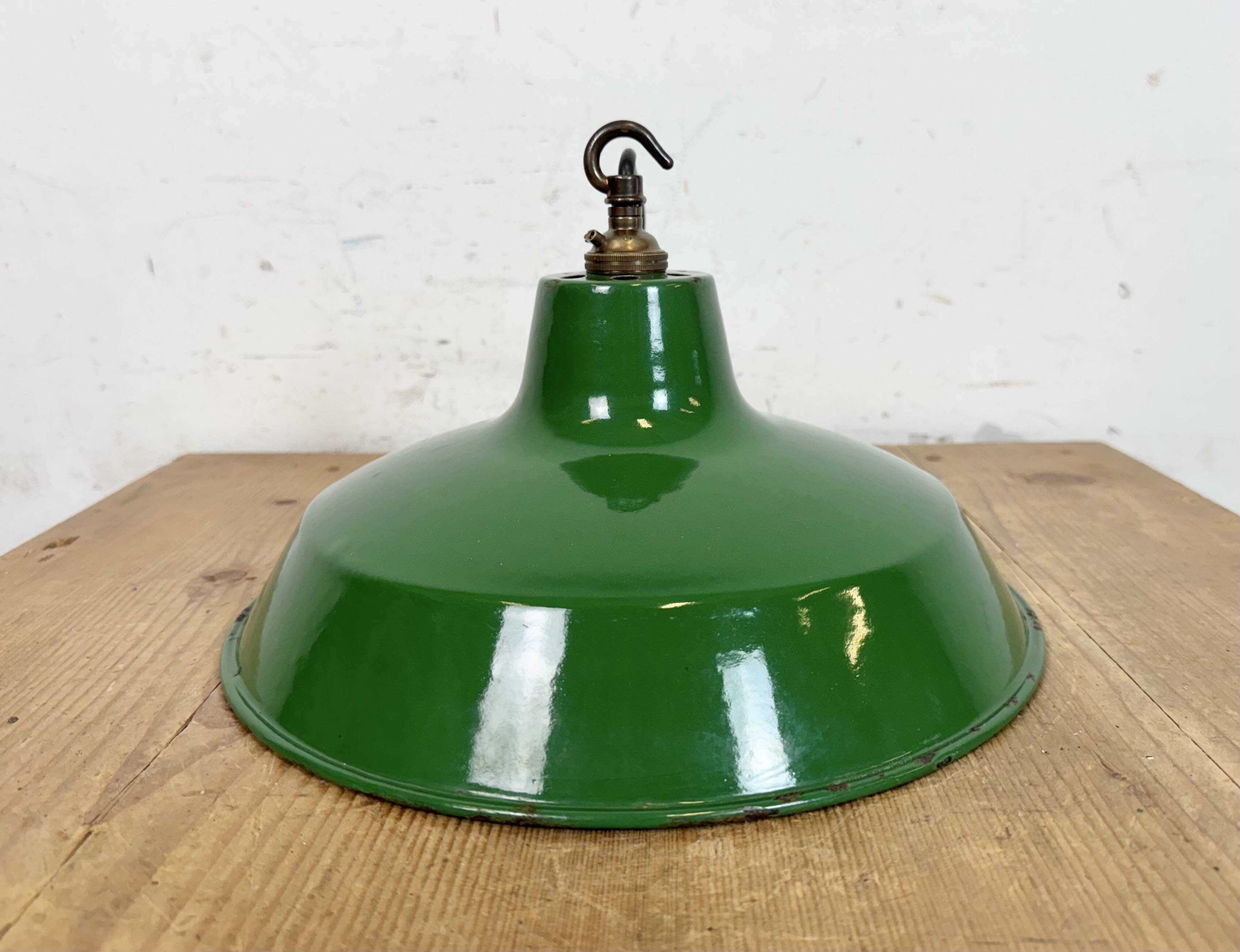 Industrial Green Enamel Factory Pendant Lamp from Revo, 1950s