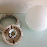 Ceiling lamp globe in white opaline and brushed metal