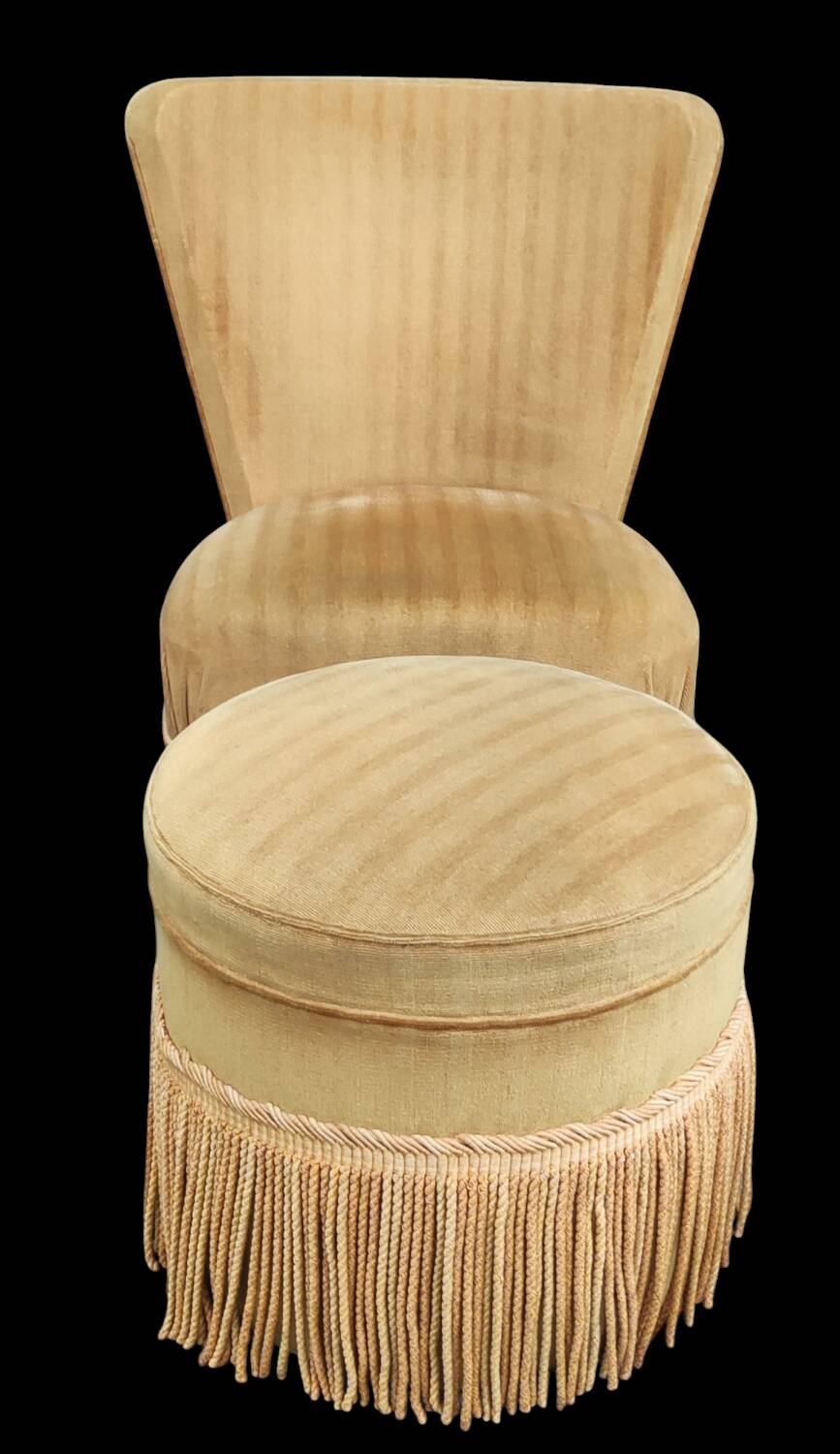 Pair of old toad armchairs with pouffe footrest