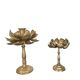 Set of two old brass lotus flower candlesticks