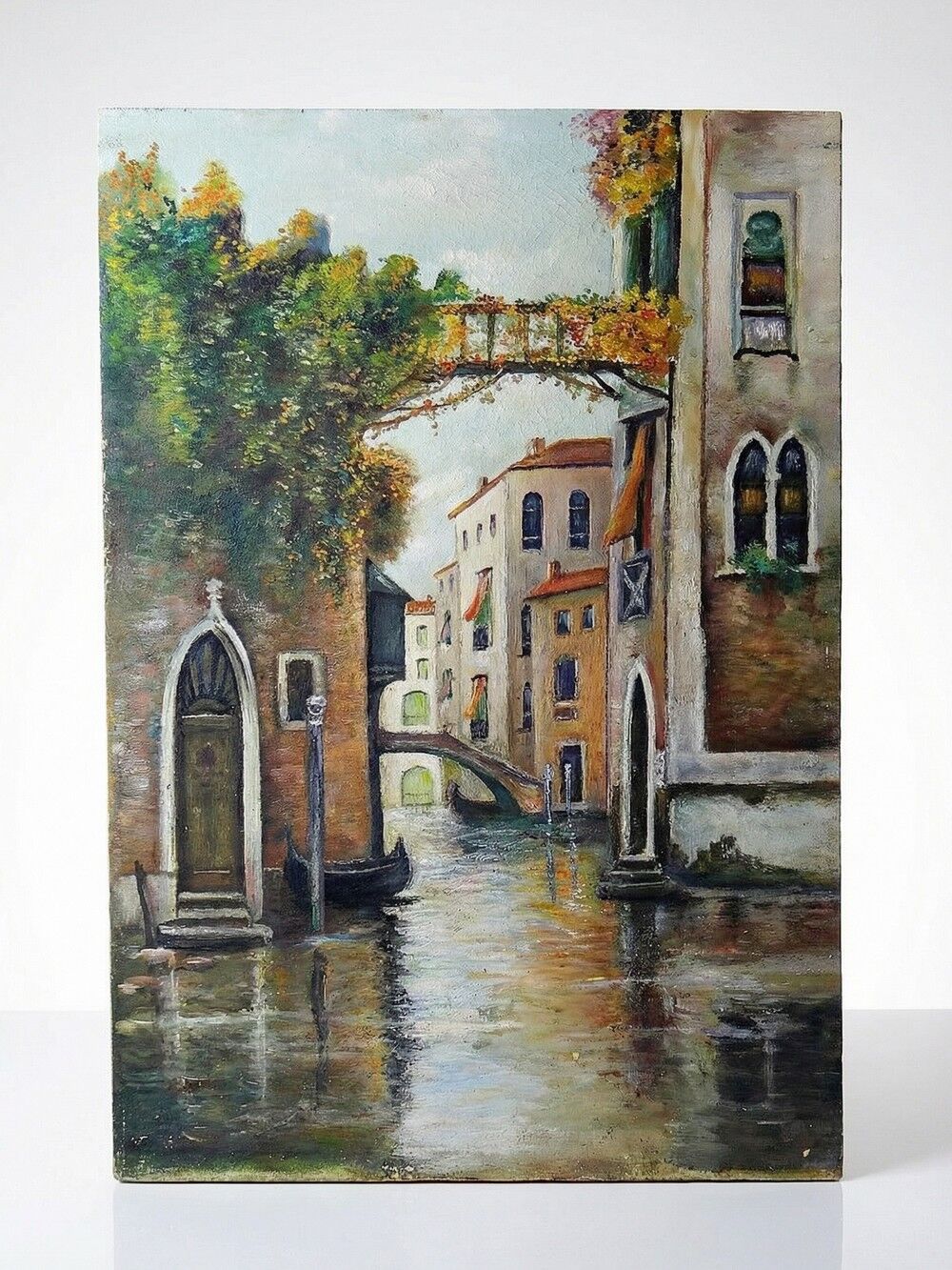 Venetian tableau oil on panel vintage/old canal and façades