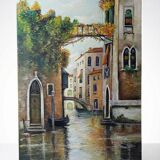 Venetian tableau oil on panel vintage/old canal and façades
