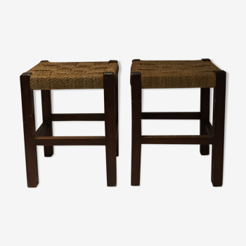Pair of vintage wooden stools and rope