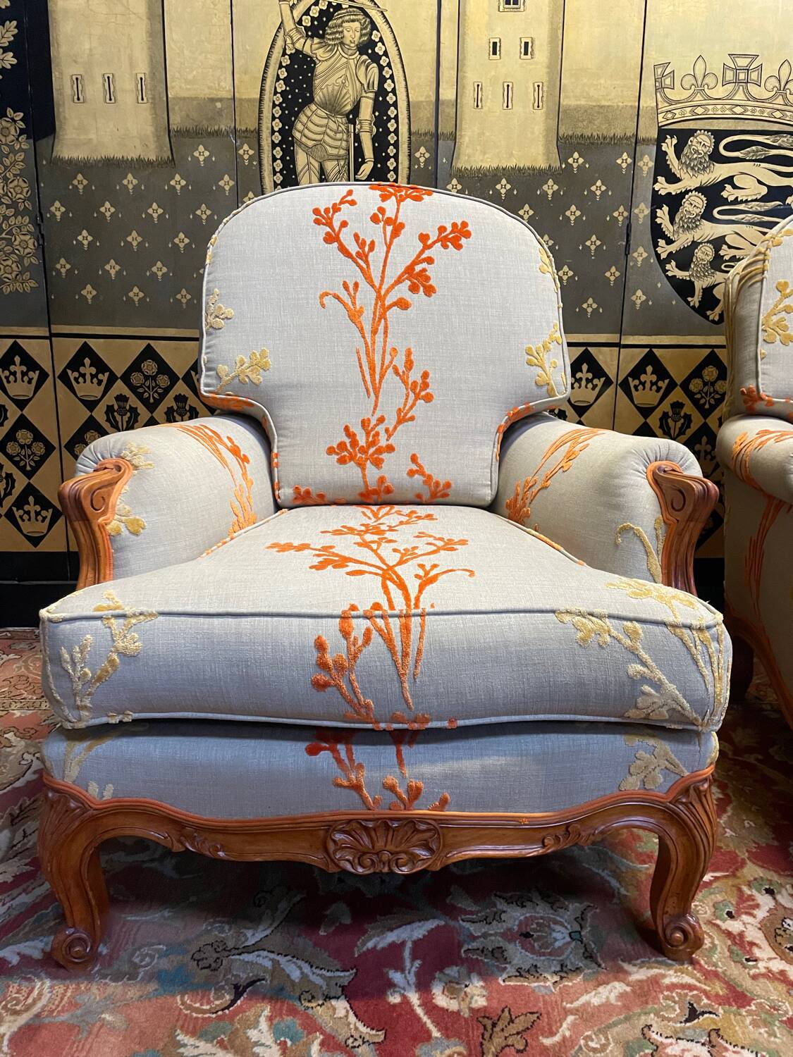 Pair of Louis XV style bergere armchairs