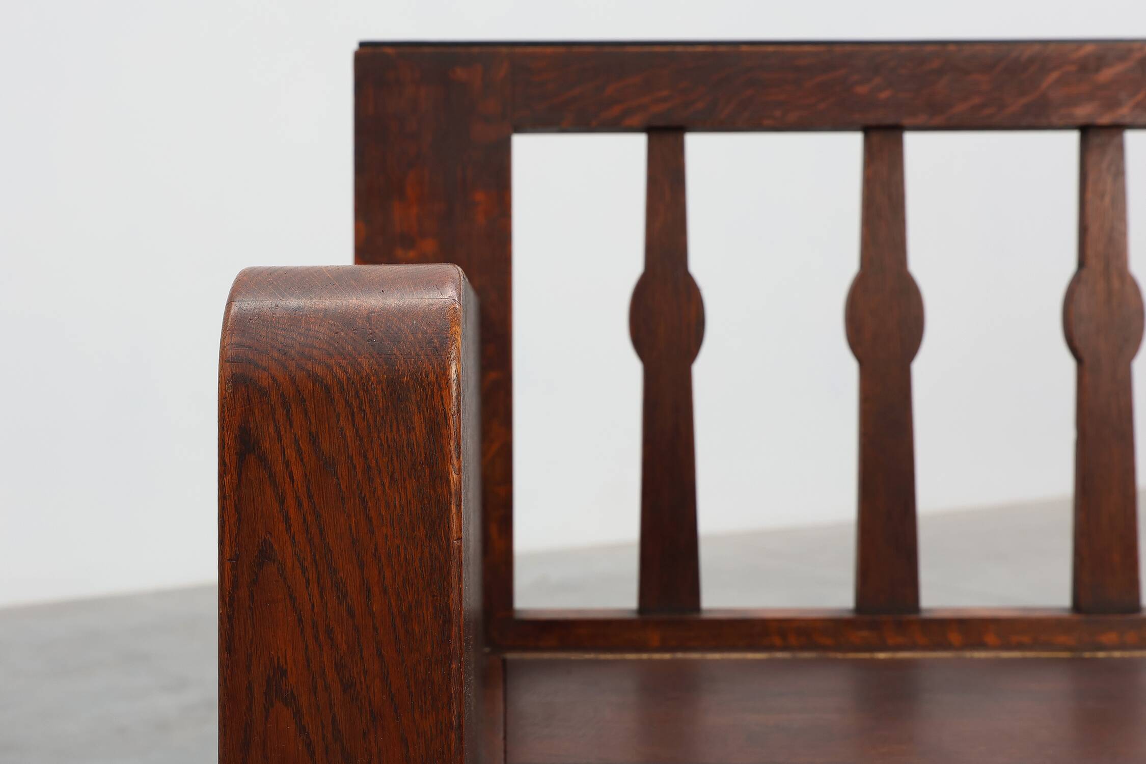 Modernist Art Deco bench with lift-top storage seat in solid oak, Belgium