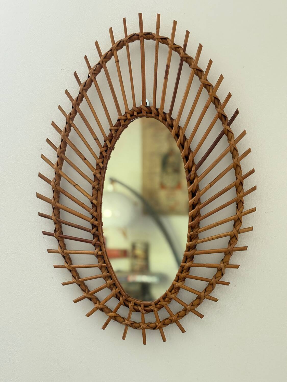 Large antique rattan mirror
