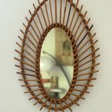Large antique rattan mirror