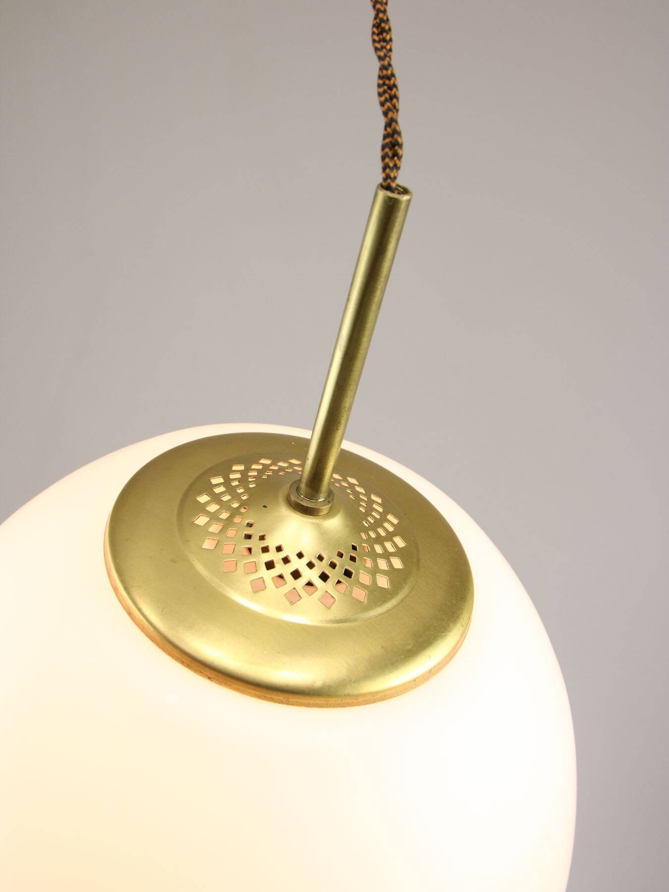 Mid-Century Modern Italian Opaline Glass and Brass Pendant Lamp